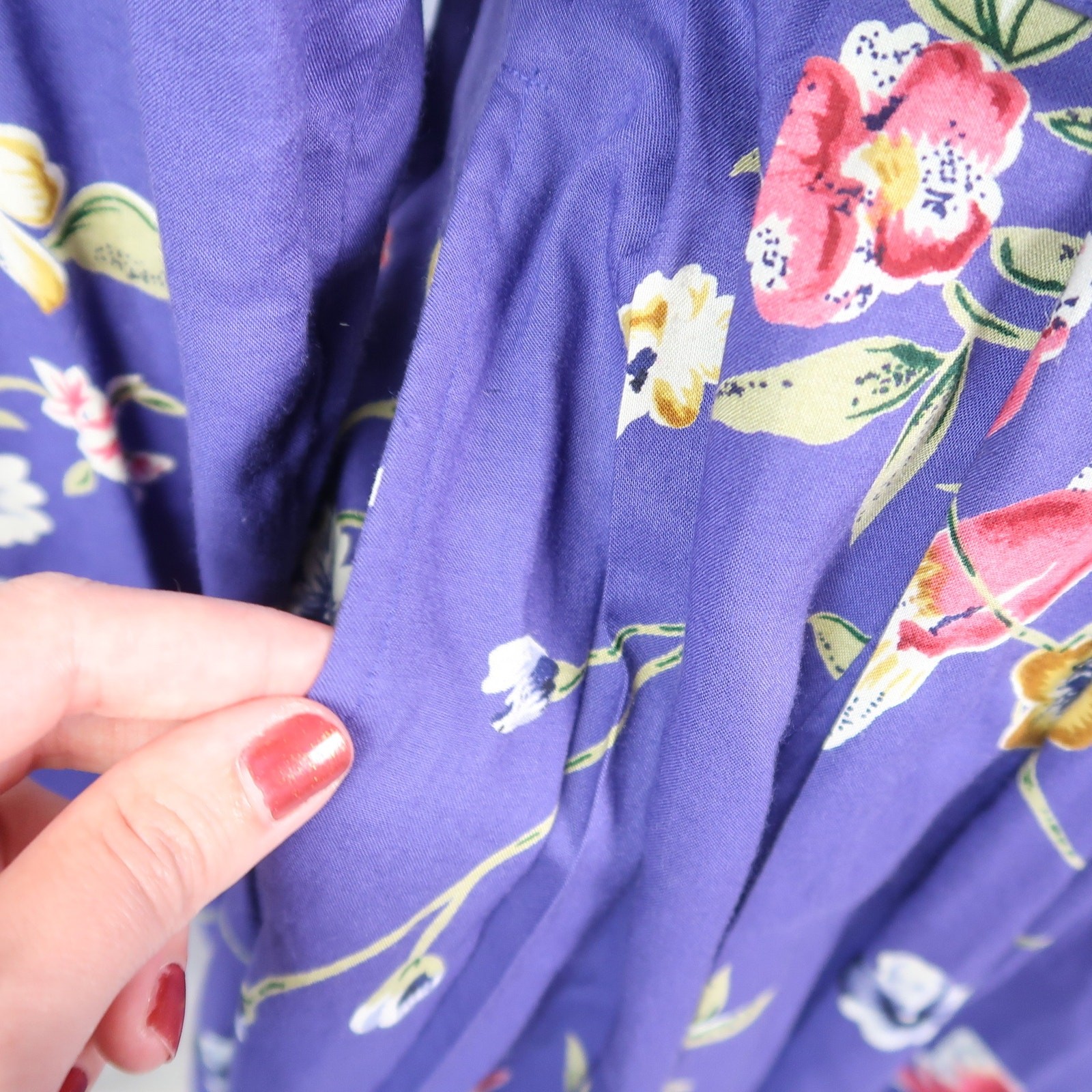 Vintage 90s Together! Purple Floral Bird Print Maxi Shirt Dress 8