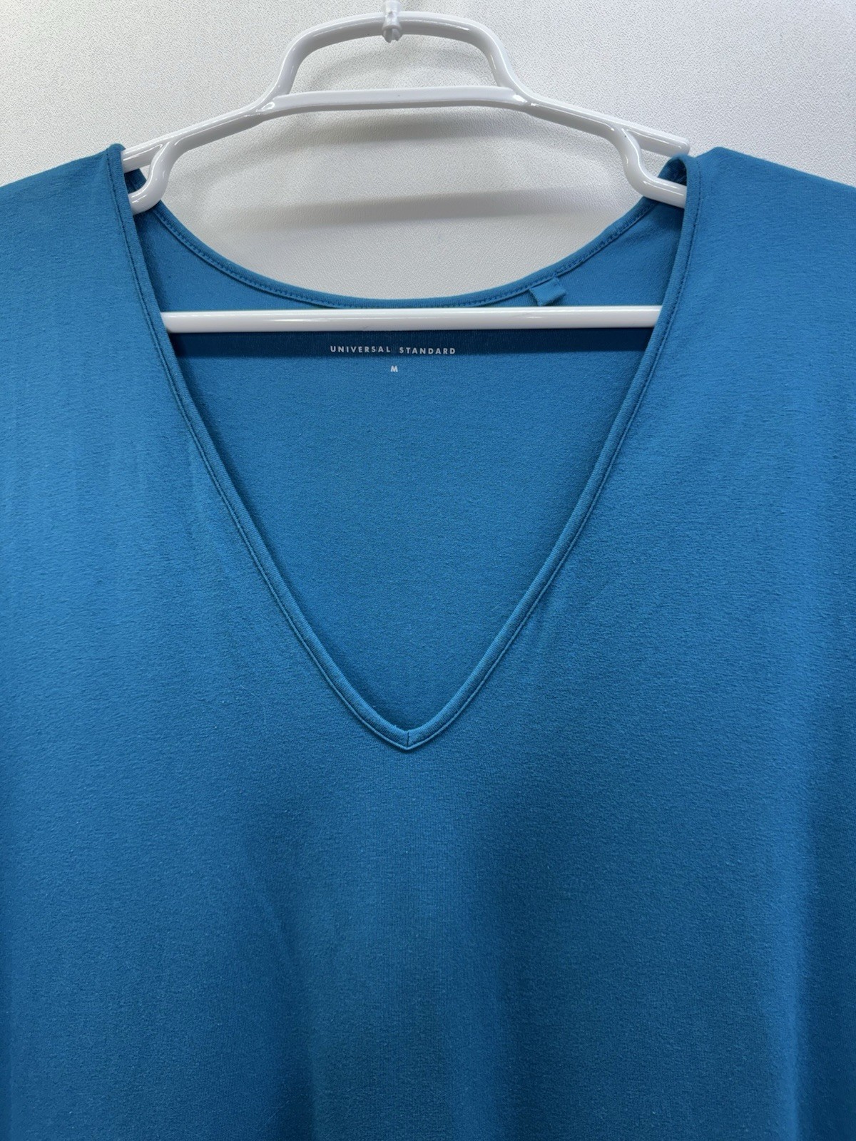 Universal Standard Iconic Geneva V-Neck Dress Pima Cotton Blue Coastal Momcore M