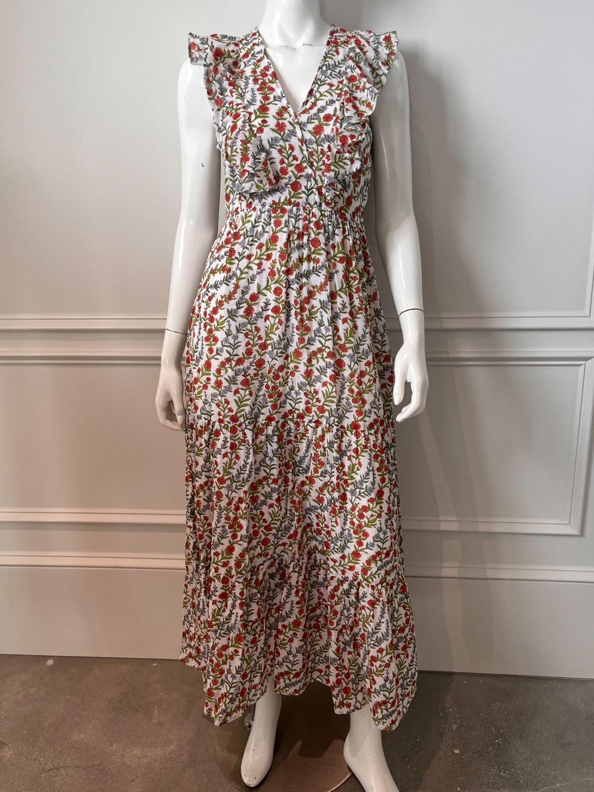Banjanan Orion Boundless Floral Maxi Dress White Red Green Size Small Cotton