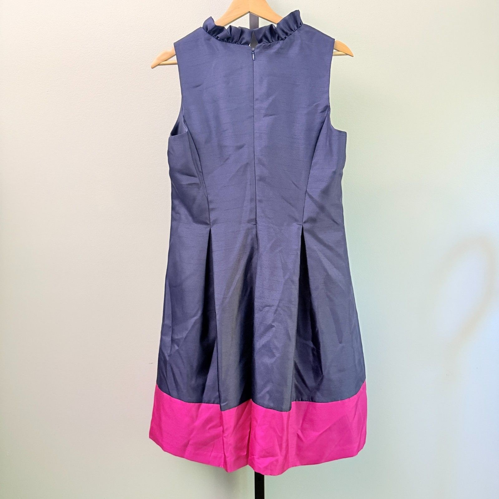 Jessica Howard Dress Womens 8 Navy Pink Colorblock Fit Flare Ruffle Cocktail