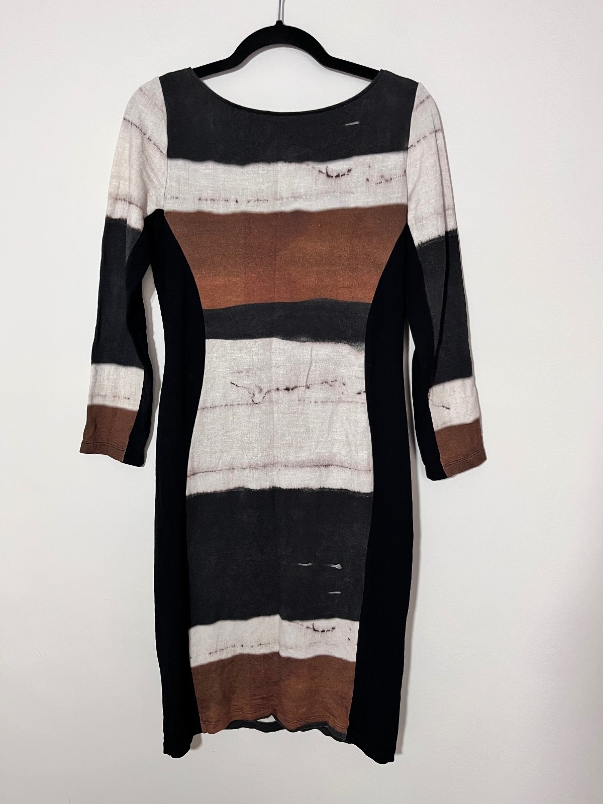 Ariana Black Brown Viscose Cotton Abstract Stripe Bodycon Dress – Size 3