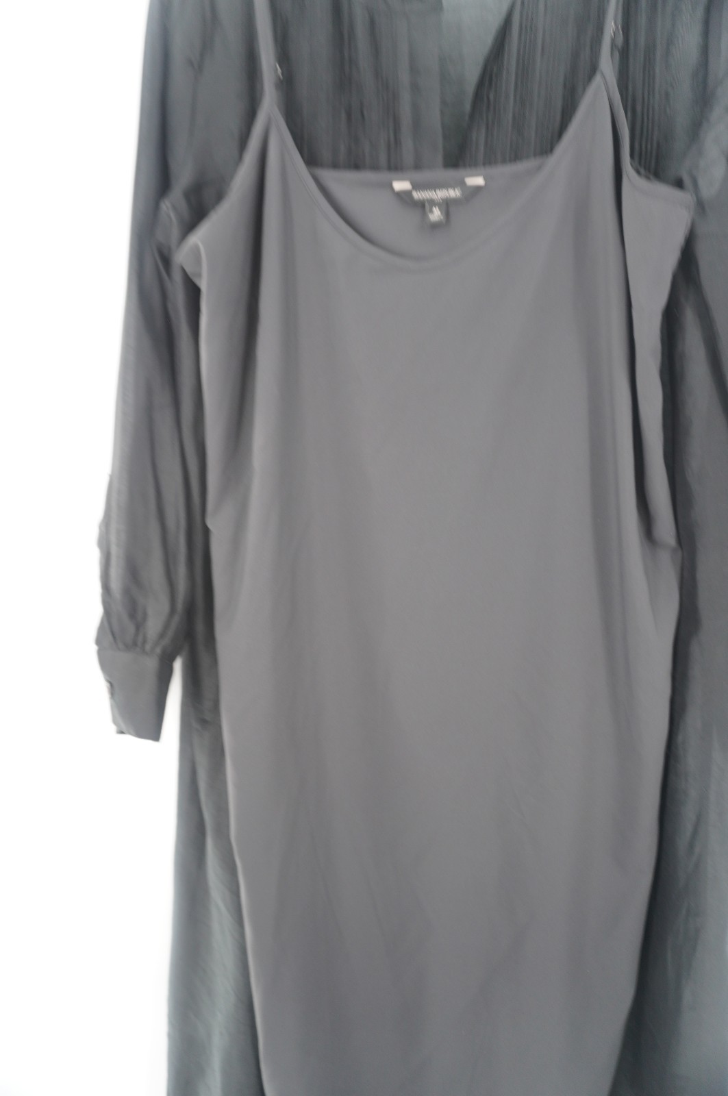 Banana Republic Black Sheer Chiffon Pintuck Shirt Dress 2Piece Set Slip Line SzM