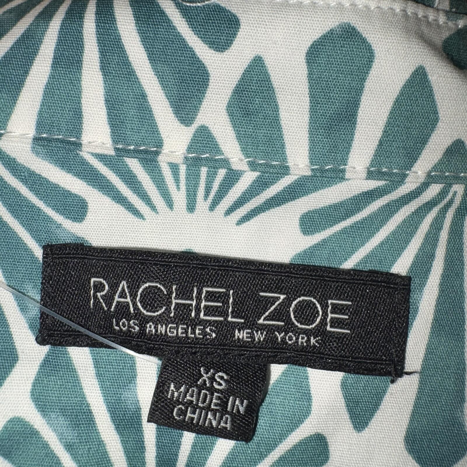 Rachel Zoe Green and White Fan Print Tiered Shirt Dress Size XS