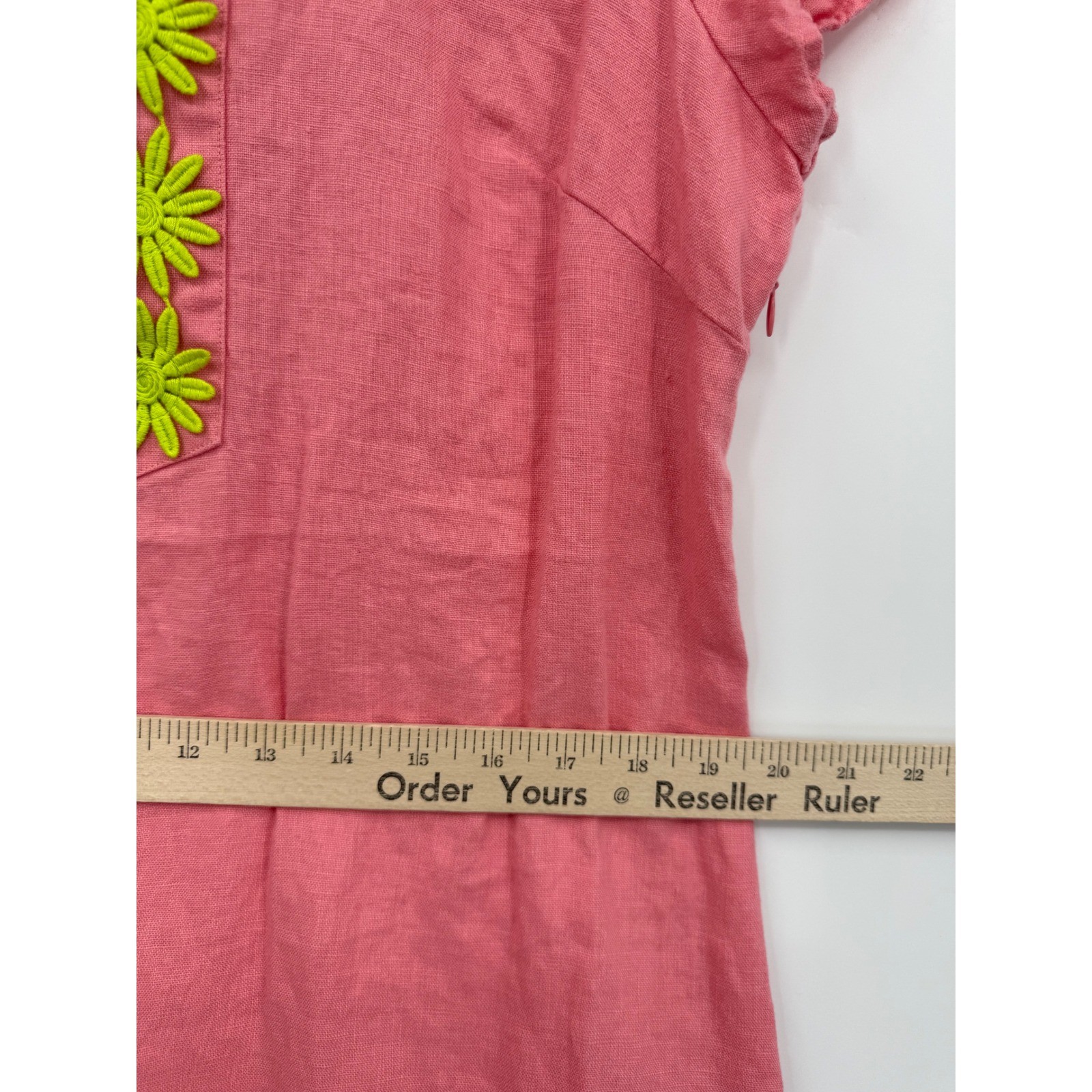 Sail to Sable Dress Women Large Pink Orange 100% Linen Floral Applique Colorful
