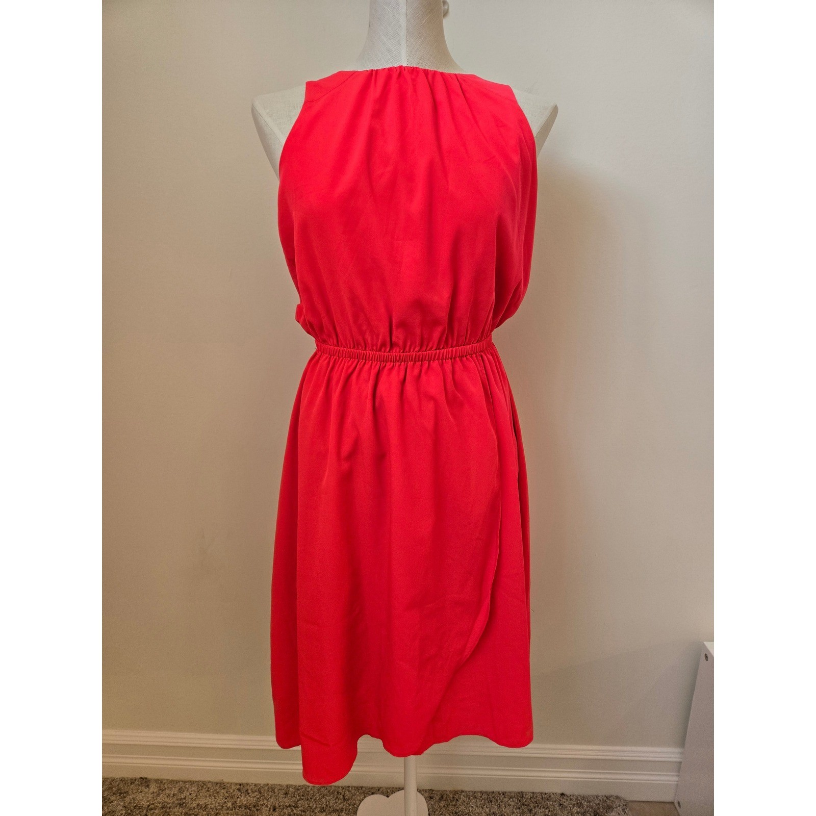 Athleta Womens Small Coral Pink Sleeveless Tassel Back Dress Tulip Hem