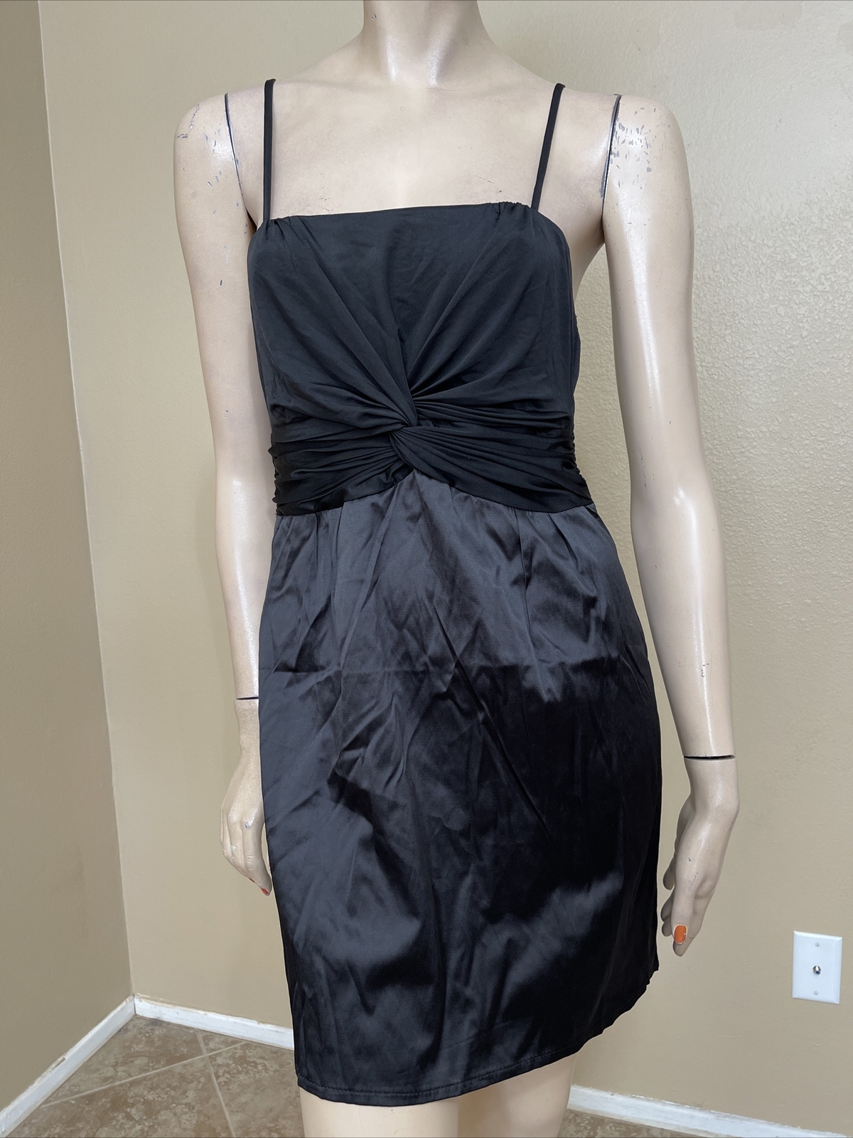 Women’s Black Polyester Cocktail Open Pleated Strap Zipper Size S Dress Sundress