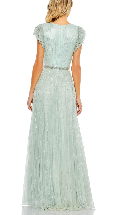 MAC DUGGAL 5502 SEQUINED WRAP OVER RUFFLED CAP SLEEVE SEAMIST GOWN sz 16