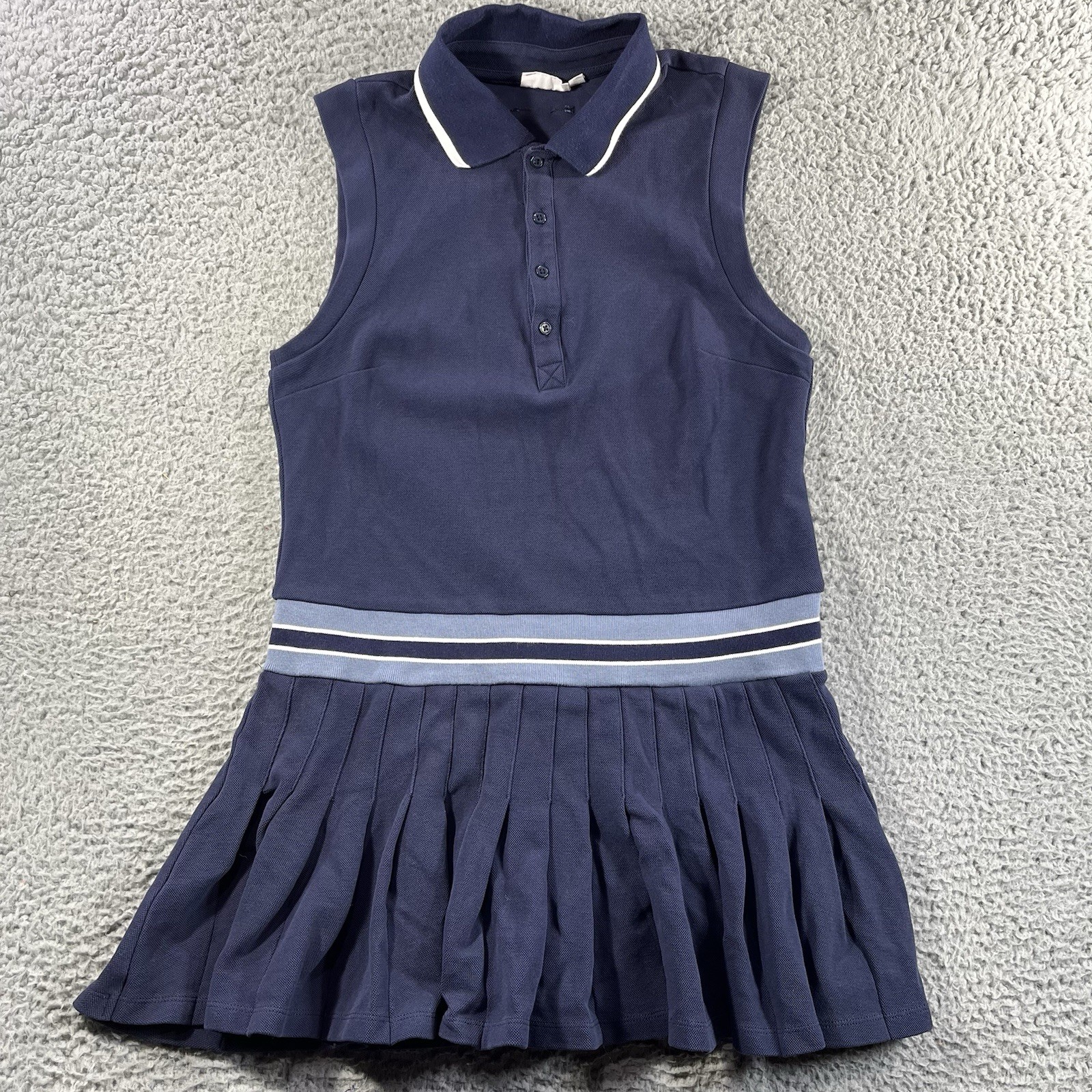 THE UPSIDE CHELSEA DRESS WOMENS SMALL (6) NAVY BLUE POLO SLEEVELESS COLLARED