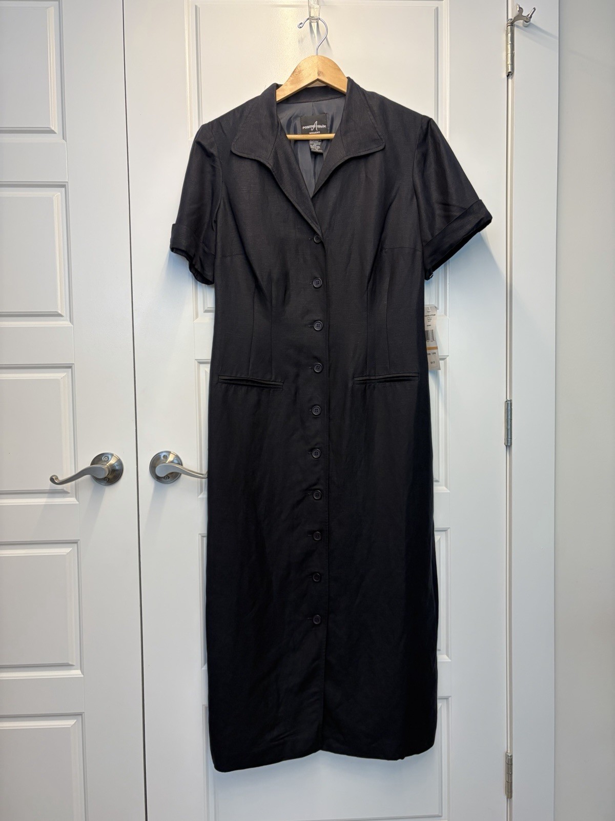 NWT Positive Attitude Navy Linen Dress Short Sleeve #0146