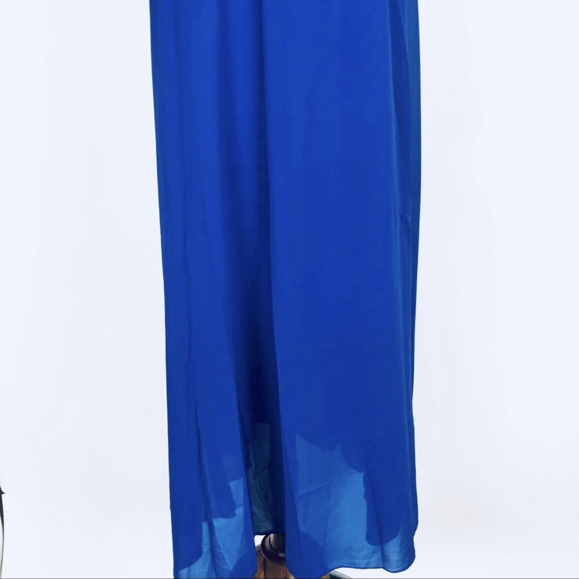 Royal Blue Sheer Chiffon Halter Dress Womens Small Sleeveless Sheath Back Tie