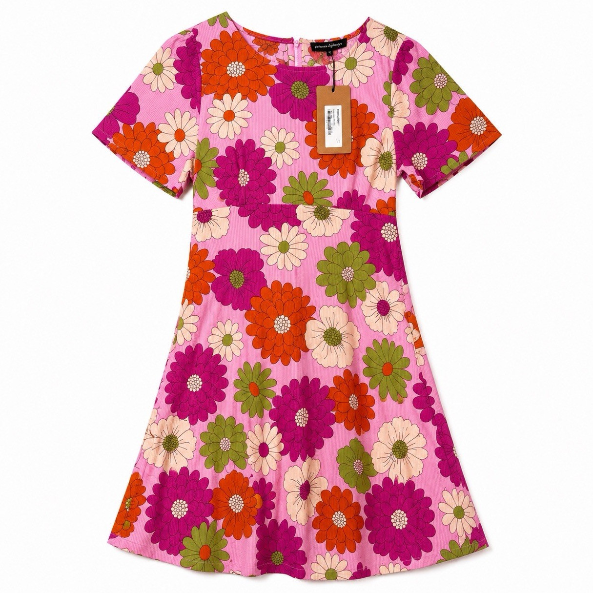 Princess Highway Susan Floral Mini Dress Pink Retro Mod NWT Size 10 Ribbed