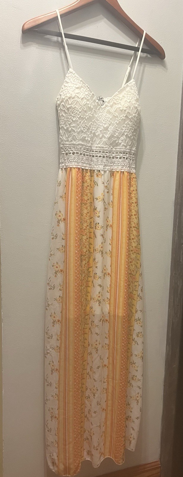 J for Justify Lace Bodice Floral Striped Maxi Dress Size Small