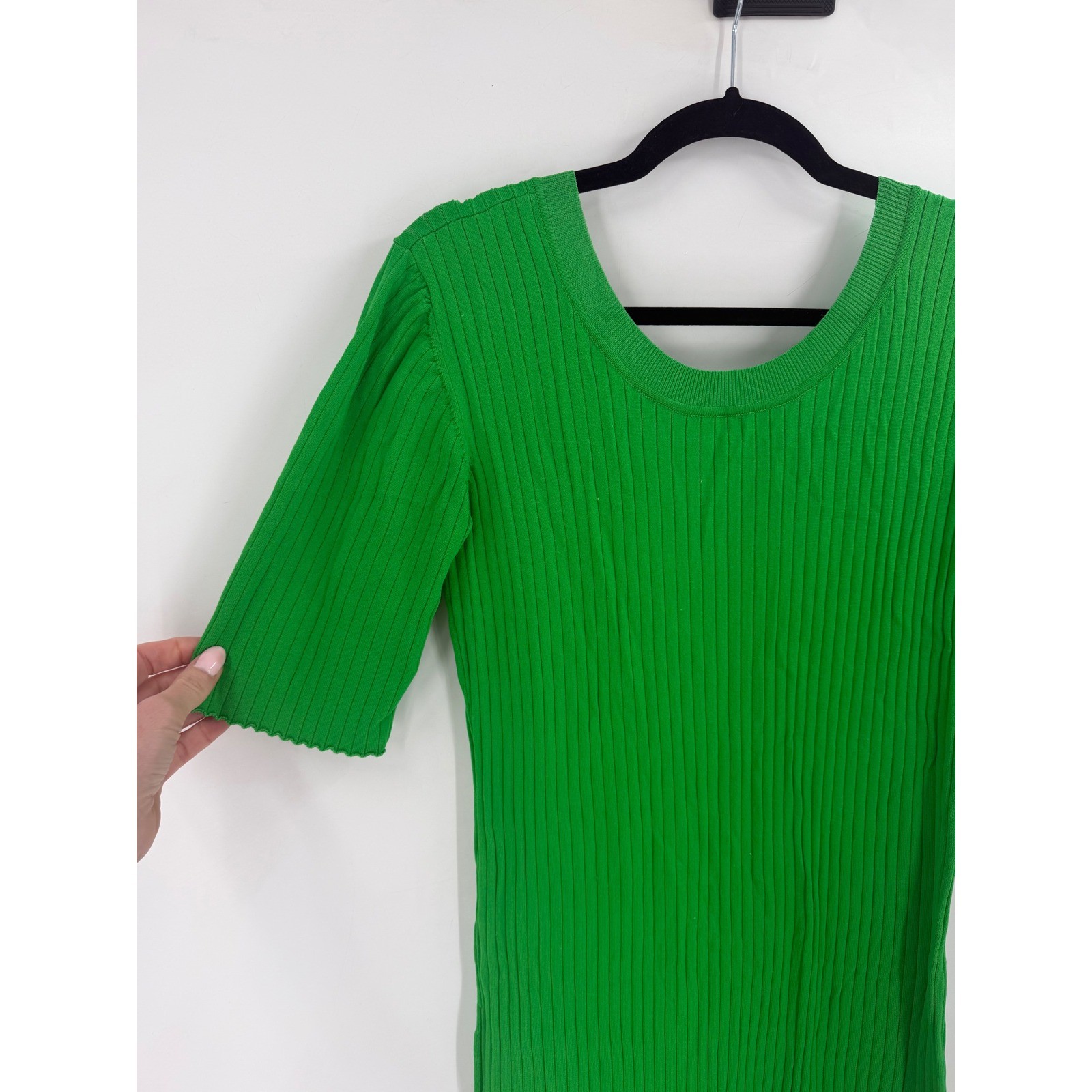 JUST FEMALE Fresh Dress Womens L Kelly Green Ribbed Knit Midi Scandi Bright