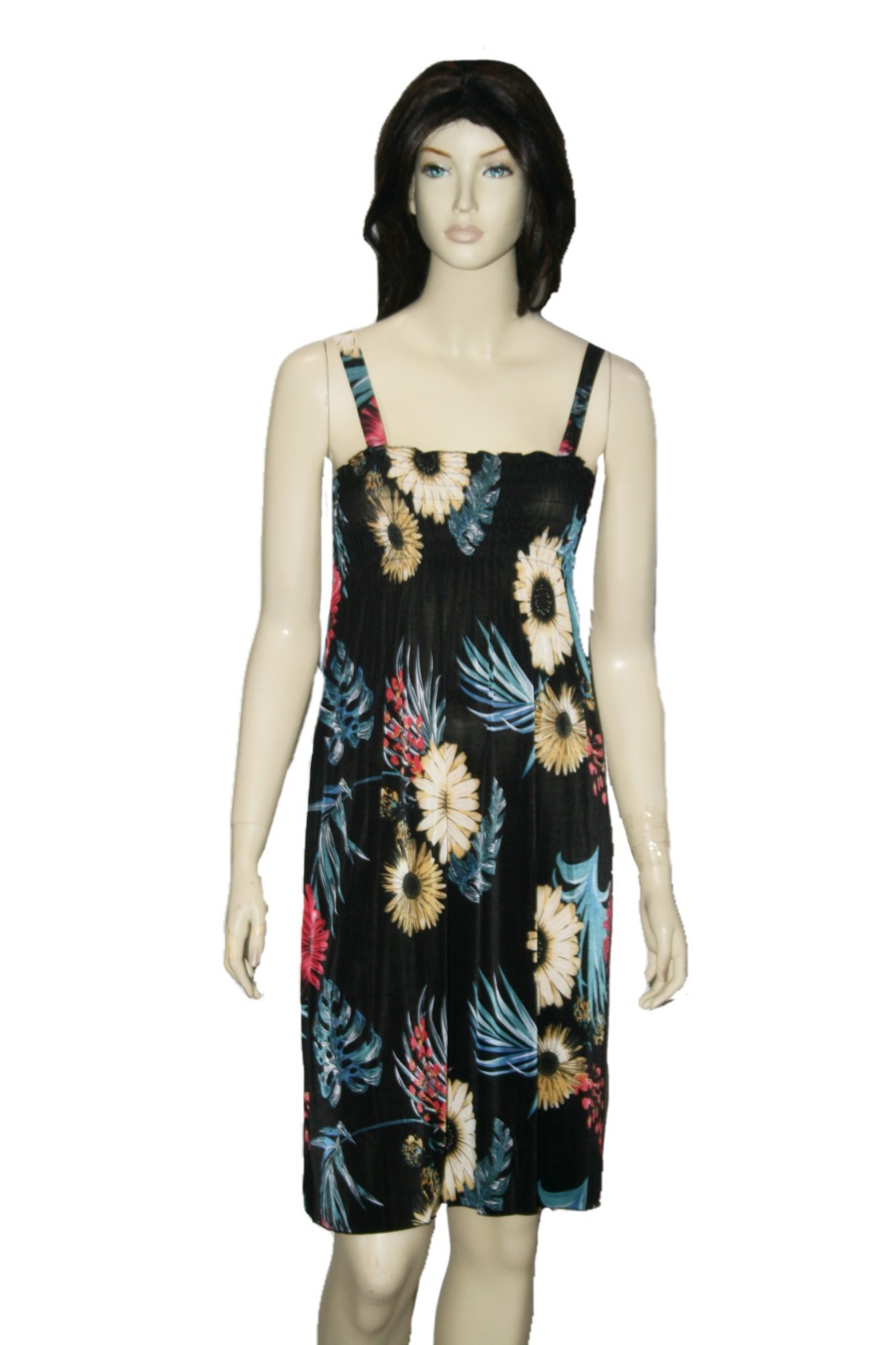 Womens Floral Print Dress Smocked Sundresses Sleeveless One Size S/M L/XL