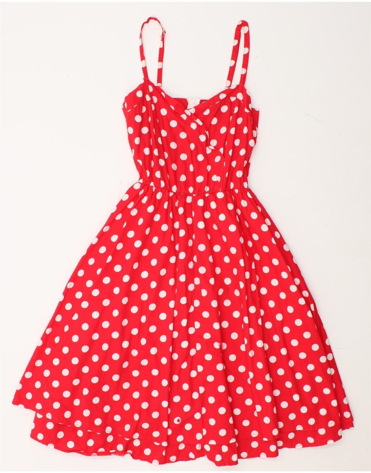 VINTAGE Womens Sleeveless Sundress UK 1 2XS Red Polka Dot Cotton AH04