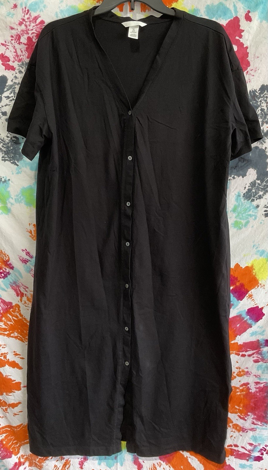 H&M Women’s Black Button Front V-Neck Side Slit Dress Size L