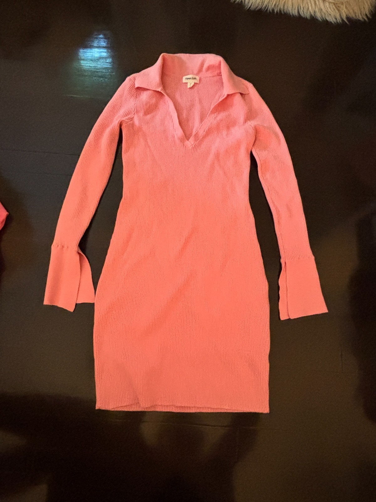 Open Edit pink sweater ribbed collar vneck midi dress small