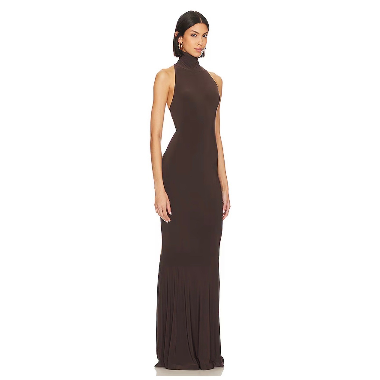 Norma Kamali Halter Turtle Fishtail Gown in Chocolate Size XXS
