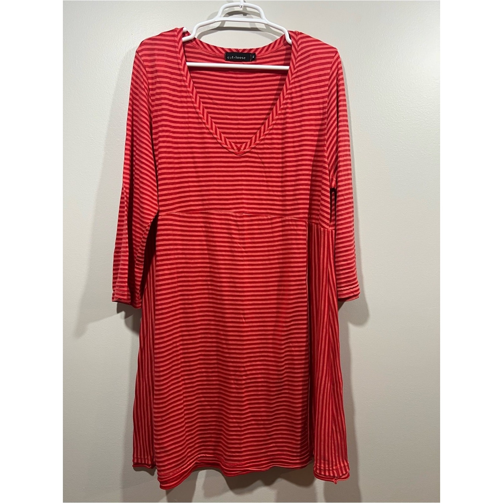 Cut Loose Red Striped V-Neck Long Sleeve Dress Size XL