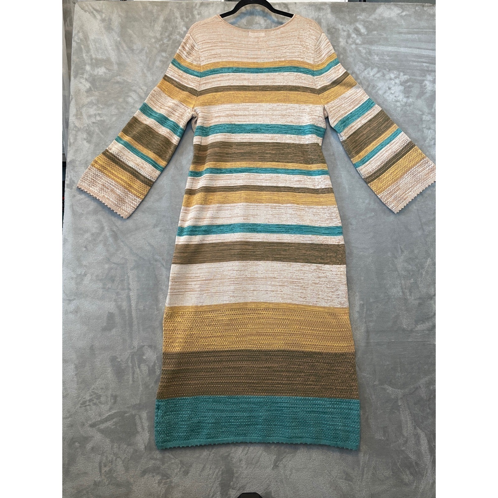 Frye Knit Midi Dress Womens XL Multicolor Striped Long Bell Sleeve Scoop Neck