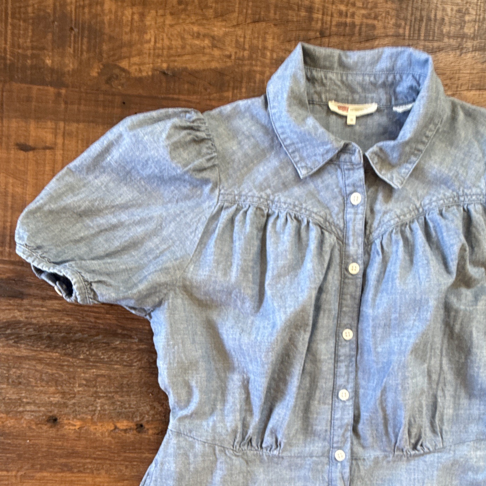 Levi’s Womens Chambray Shirt Dress Blue Button Front Cottagecore Western XS