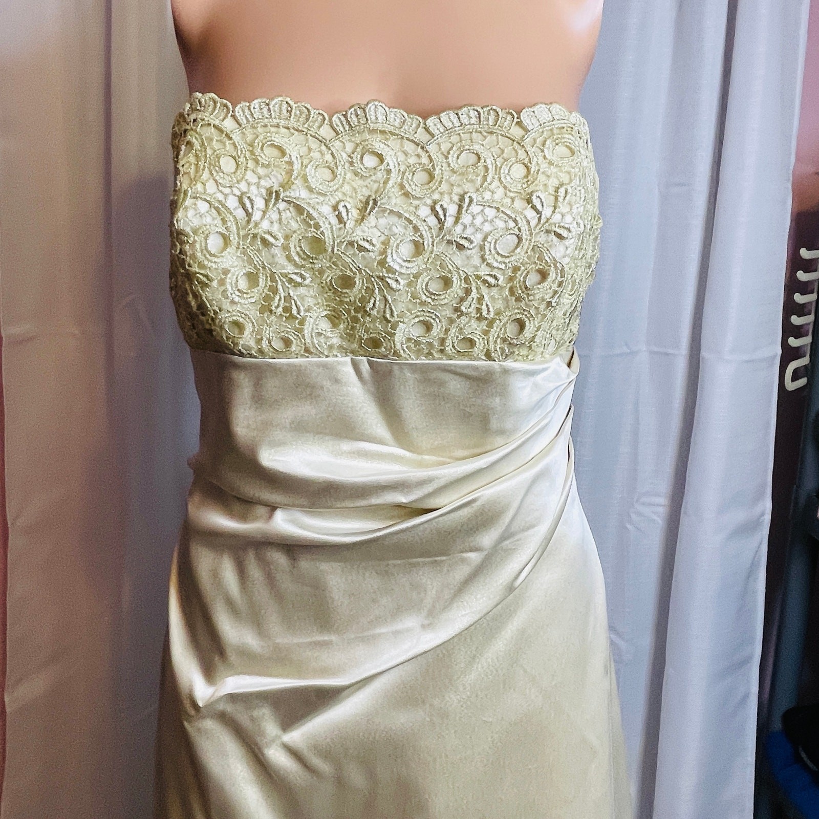 Betsy & Adam by Linda Pernell Cream Lace Bodice Tie Back Formal Evening Dress 10