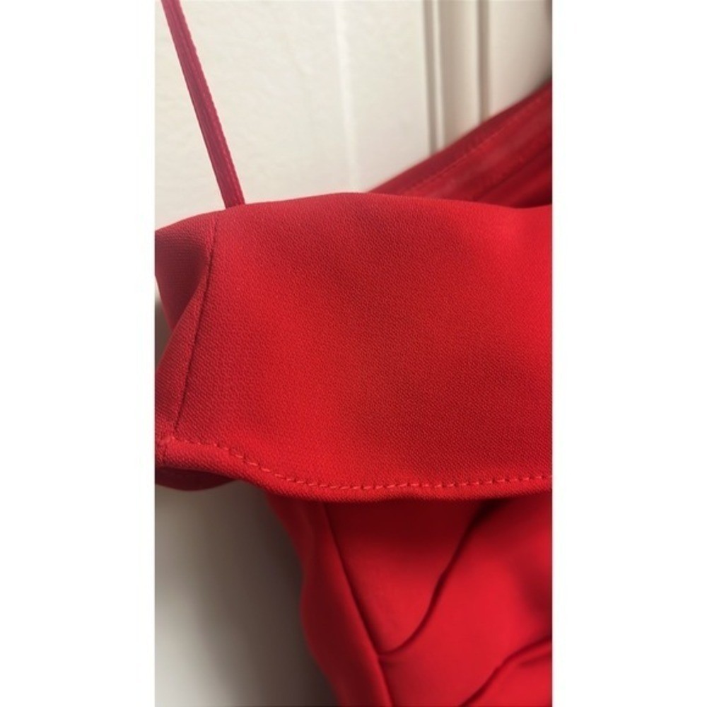 Carmen Marc Valvo Infusion Red One Shoulder Ruffle Sheath Cocktail Dress 2