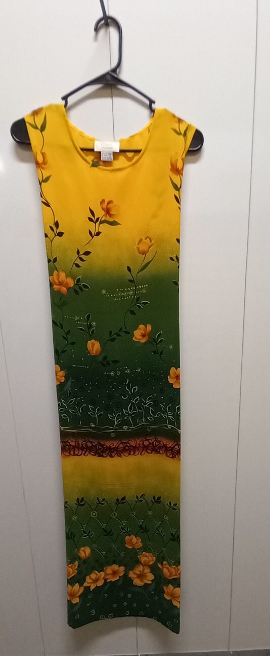 New Maxi Shift Dress Womens Medium Sleeveless Voir Yellow Exotic Floral Print