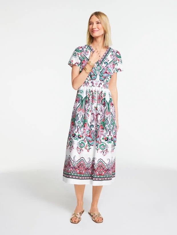 Talbots Women’s Modern Poplin Midi Dress – Jubilant Paisley – Size 2P