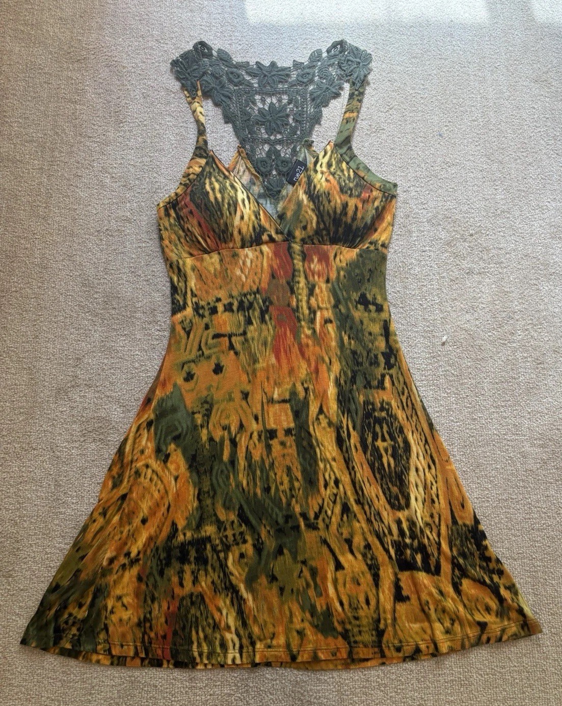 rue21 abstract print mini slip dress with green lace back