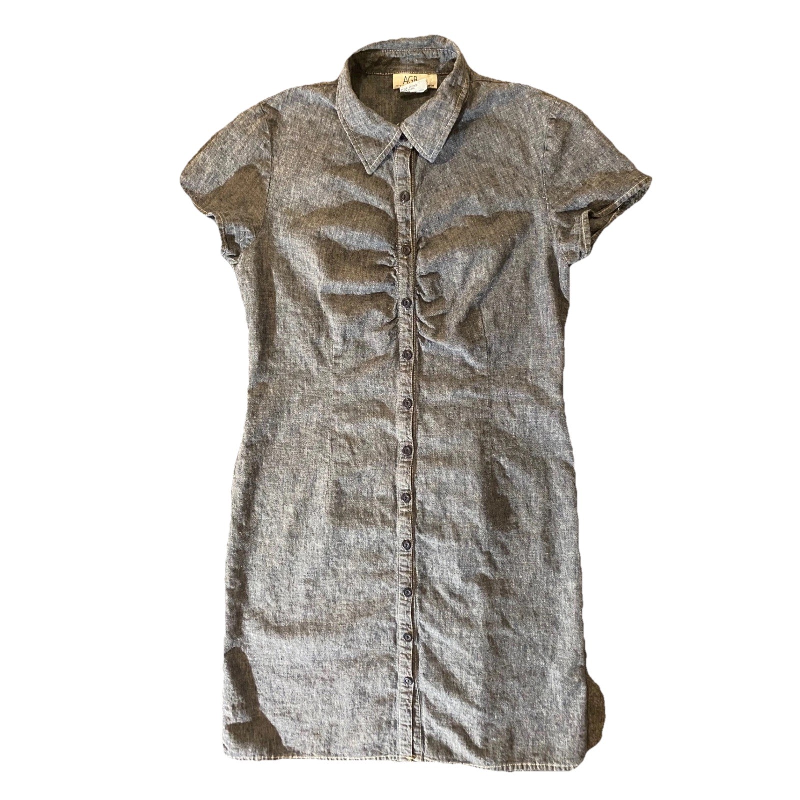 AGB Dress Size 10 Linen Cotton Blend Short Sleeve Collared Button Front Gray