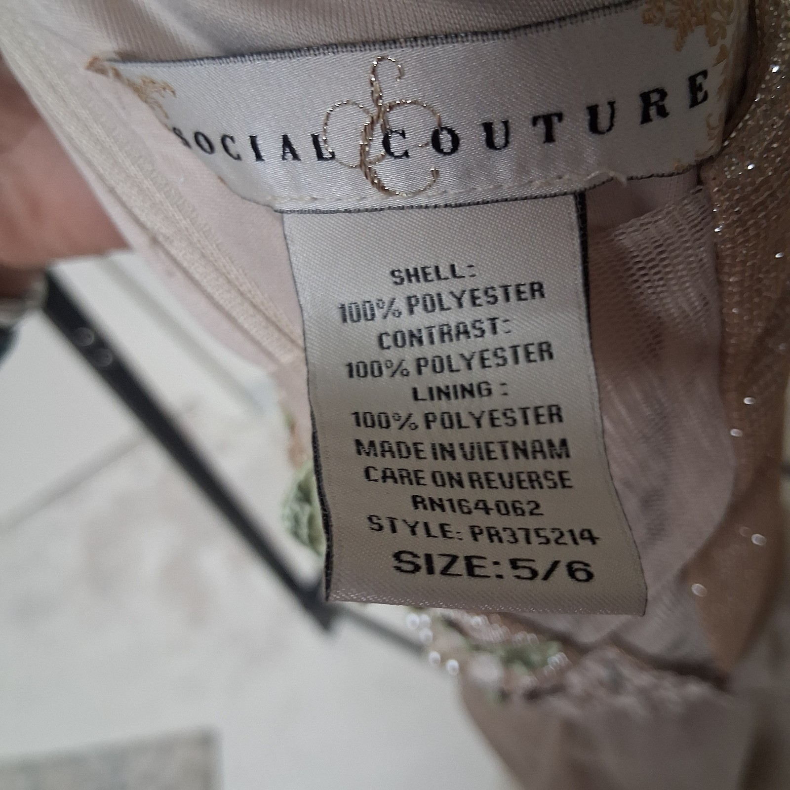 Bridesmaid Gown Sz 5/6 Nude Champagne Floral Tulle Prom Formal Dress Sheer Mesh
