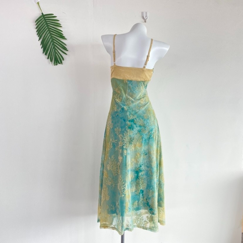 Floral Embroidered Slip Midi Dress 90s/Y2K Fairycore Style