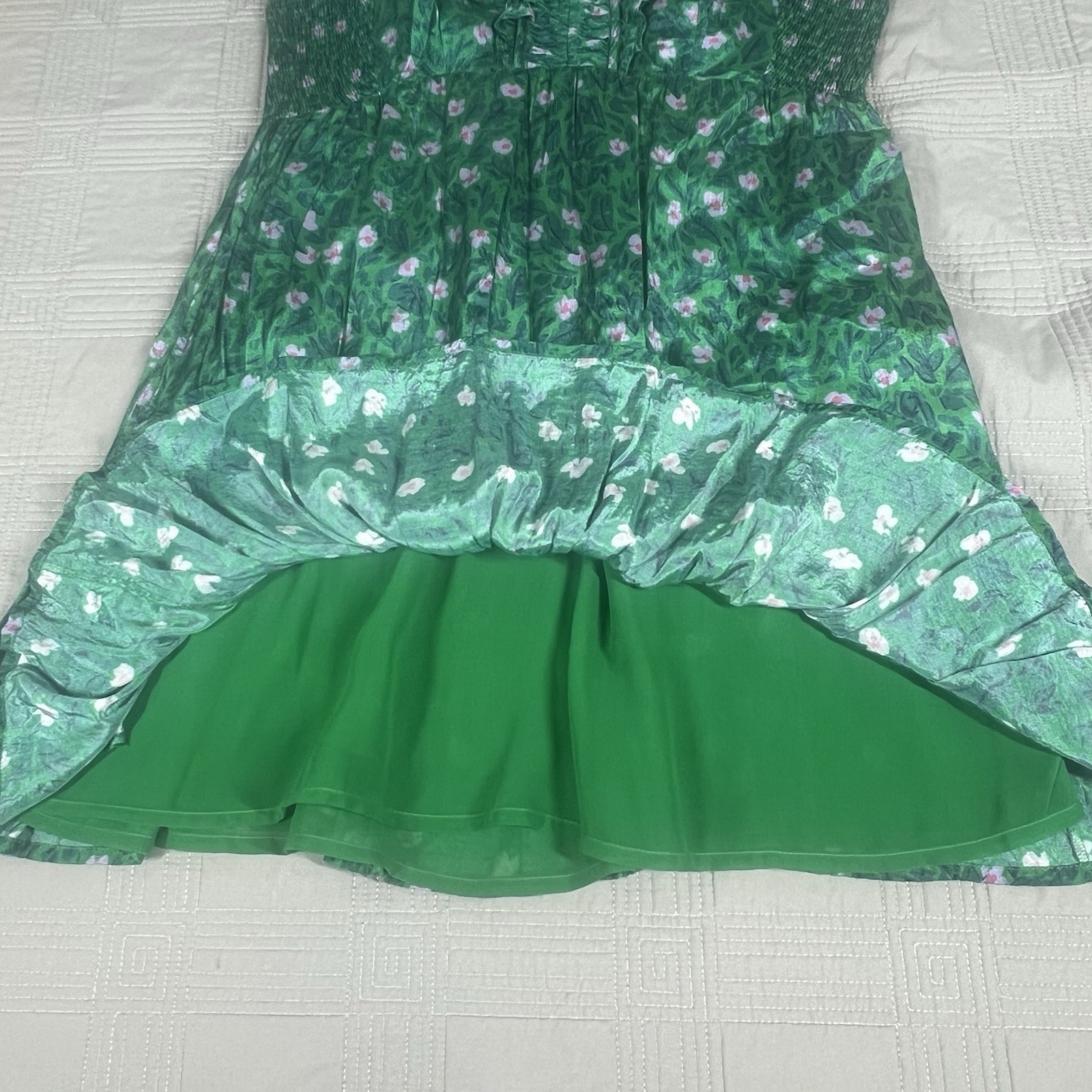 Roller Rabbit Dress Cerro Ondike Mini Green Pink Floral Womens Size Large