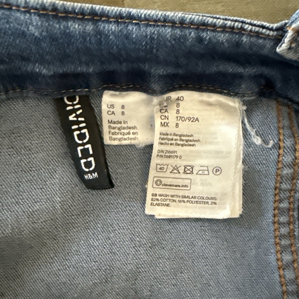 Divided H&M Blue Denim Overall Dress Button Front Pockets Stretch Square Neck 8