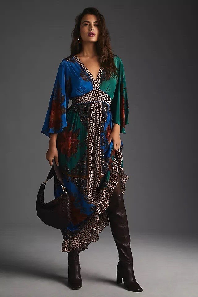 NWT Farm Rio x Anthropologie Flutter Sleeve Floral Maxi Dress Size Small