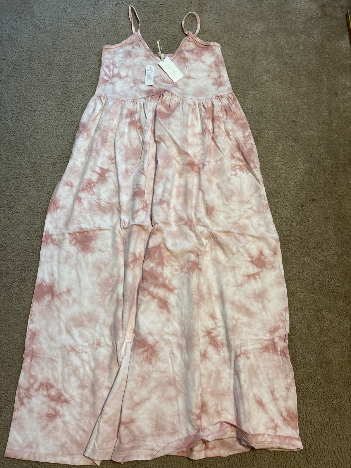 Z Supply Womens Cotton Tie Dye Print V Neck Maxi Dress Light Pink Cloud Sz M NEW