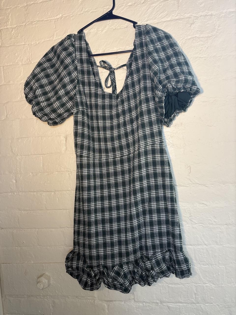 Peacocks & Pearls Pine & Plaid Dress white and green plaid dress