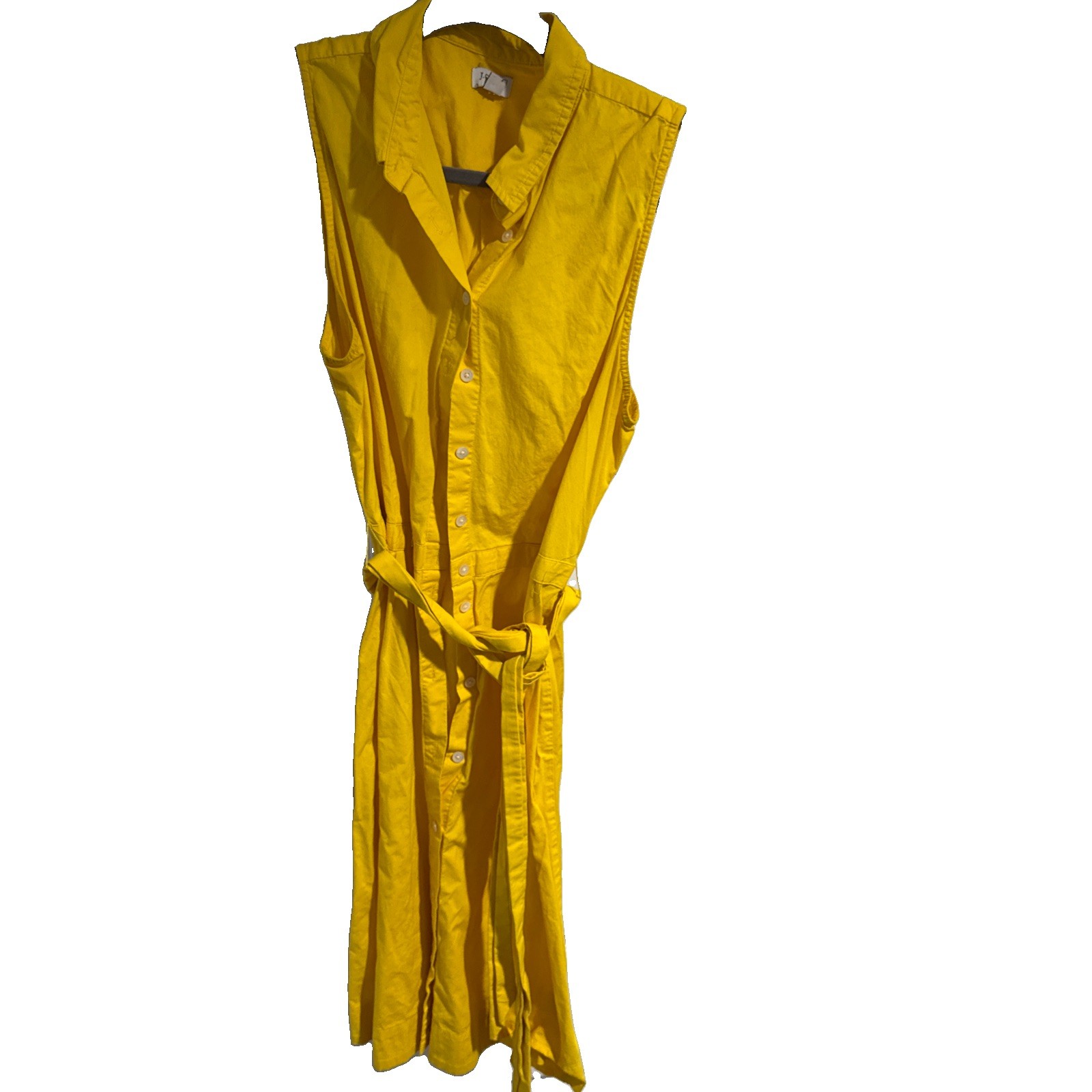 Coastal J.Crew Sleeveless Button Front Belted Shirt Dress Bright Yellow Size 12