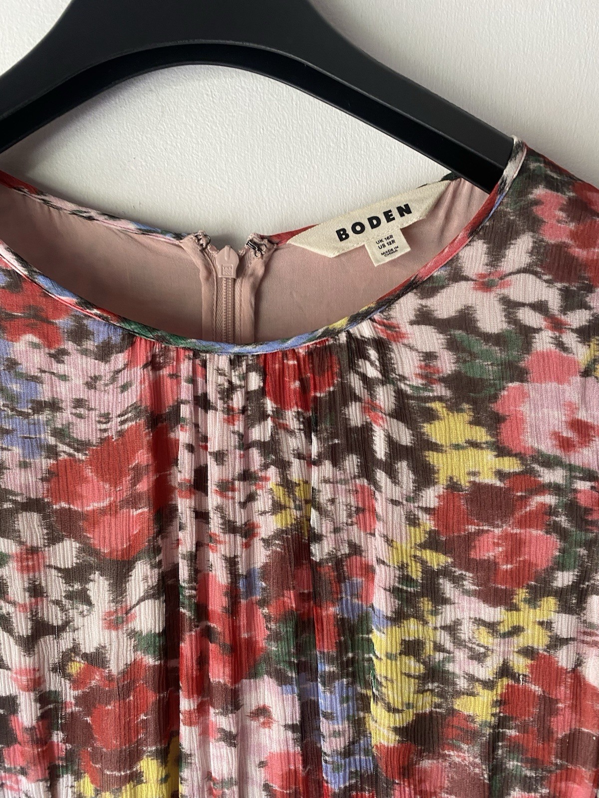 Boden Multicolor Floral Pleated Maxi Dress Long Sleeve Round Neck Zip US 8R