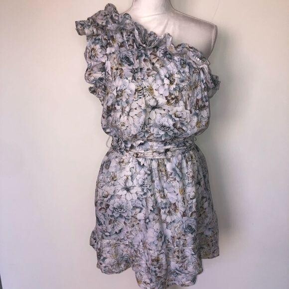 Happy x Nature Dress Womens Medium Mini Floral Elastic Waist One Shoulder Belt