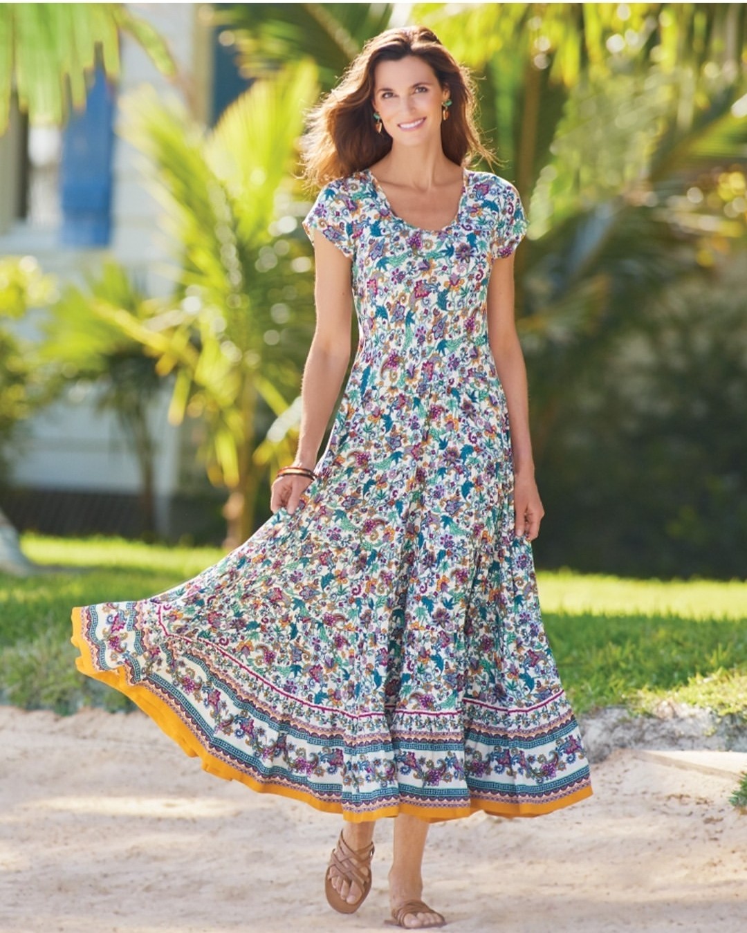Soft Surroundings Kara Maxi Dress Floral Border Size Medium Viscose