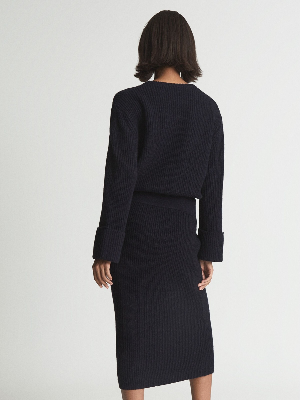 Reiss Jodie Knitted Wool Blend Midi Jumper Dress in Navy Size XS UK Size 4-6