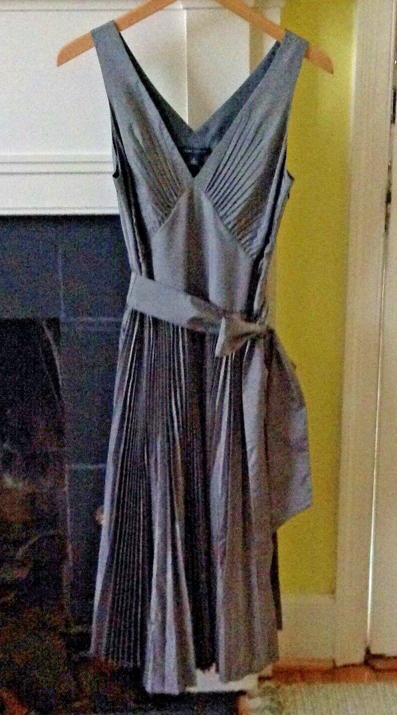 Vintage Banana Republic Pleated Taffeta Dress Silver Gray Cocktail Party Y2K 6