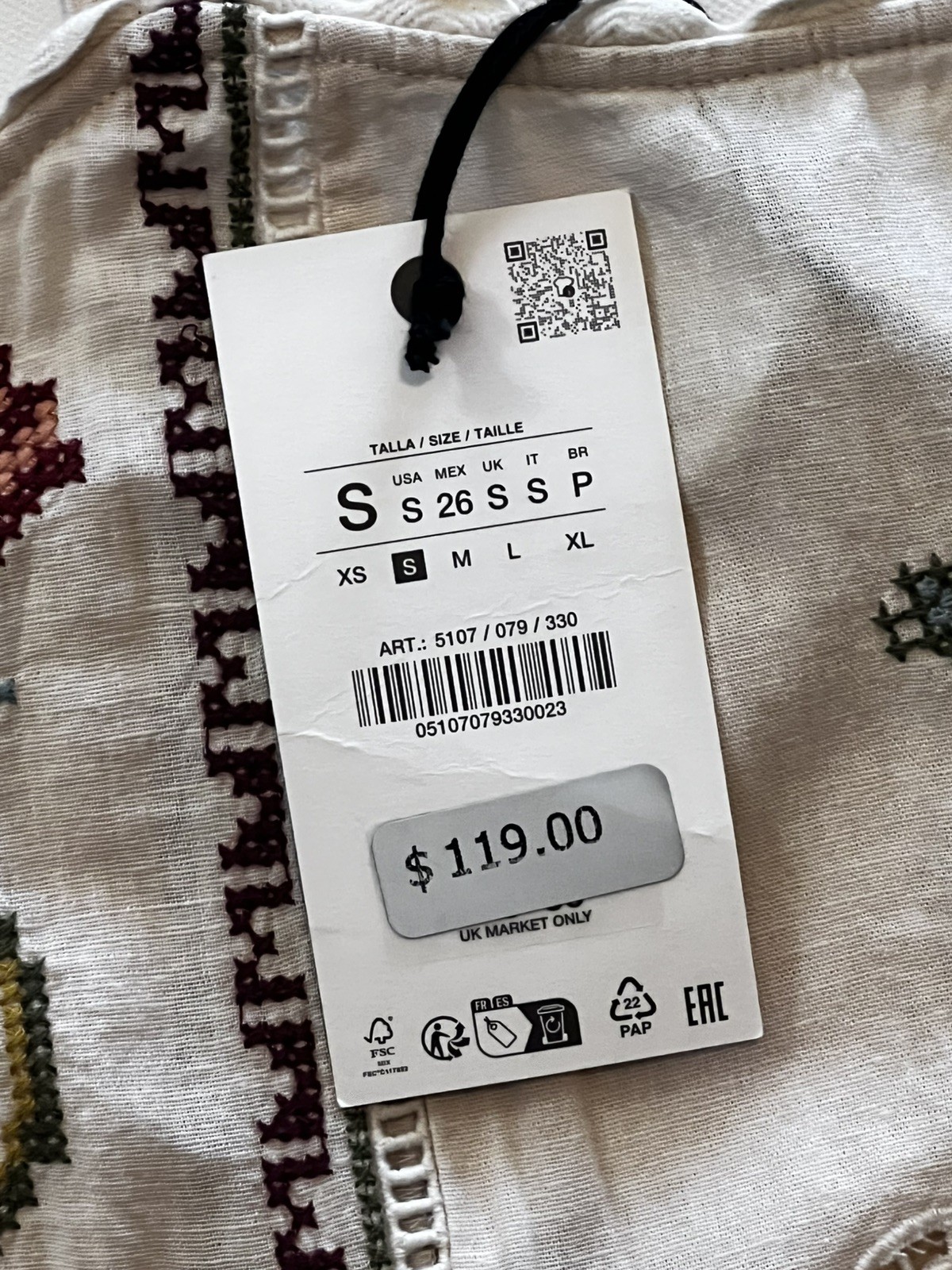 NWT ZARA $119 ZW Collection Asymmetric Floral Embroidered Dress 5107/079 Size S