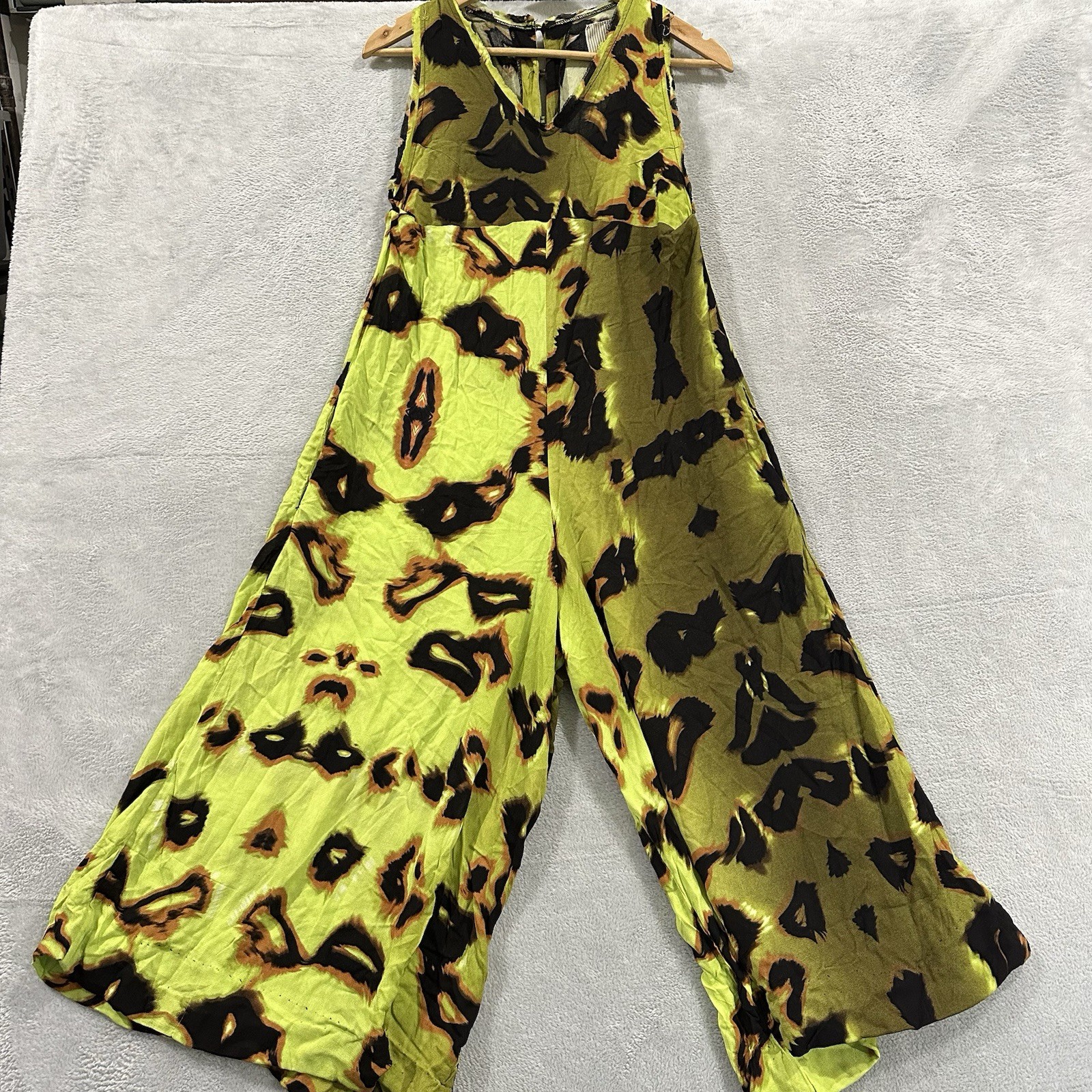 One Teaspoon Sleeveless Overall Jumpsuit Women Small Pull On Loose Green Print
