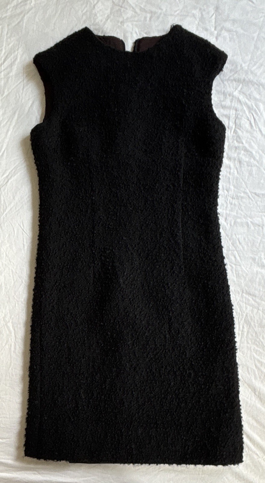 Vintage 1960s Women’s Black Wool Bouclé Sleeveless Fall/Winter Sheath Dress