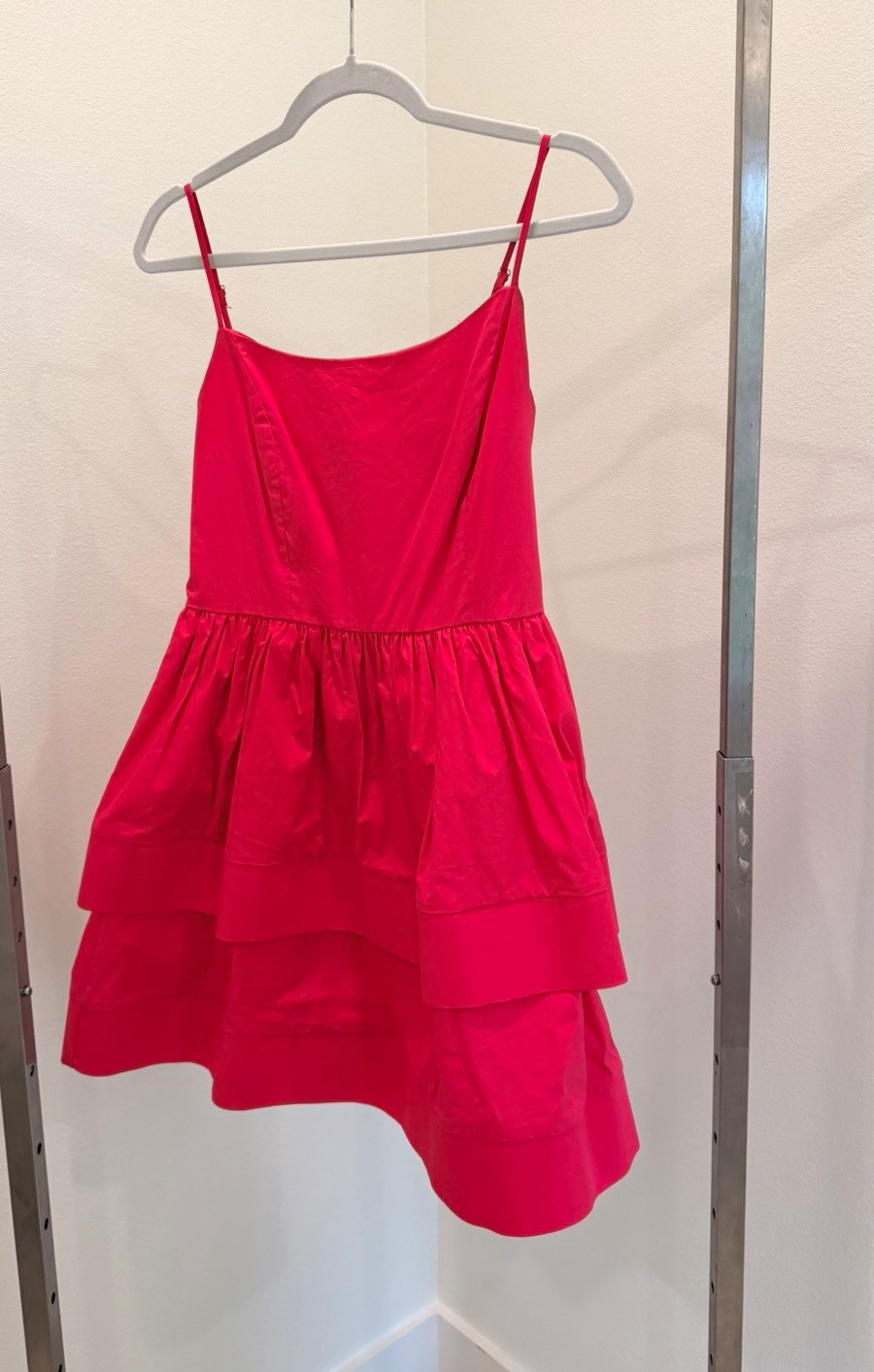 Sugarlips Pink Solid Sleeveless Square Neck Tiered Ruffle Mini Dress Zip S
