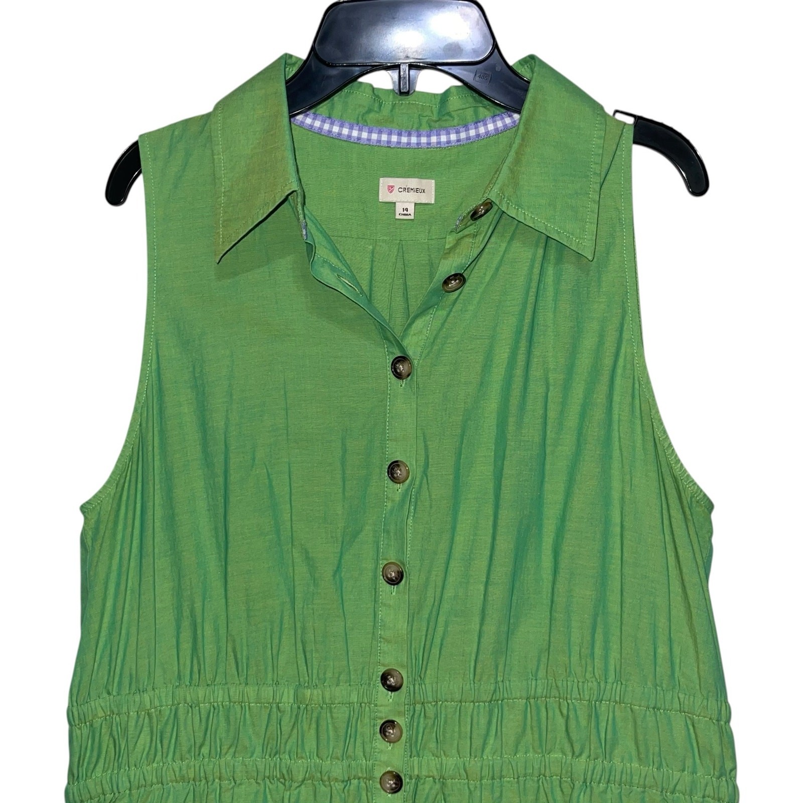 Cremieux Shirt Dress 14 Button Up Green Preppy A-Line Lightweight Pockets