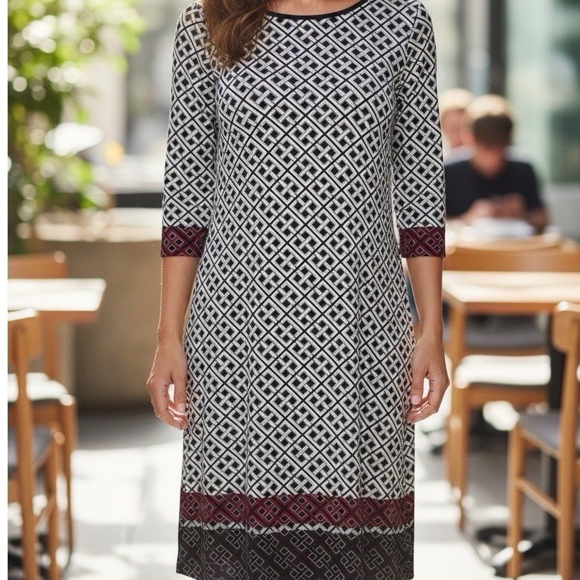 White House Black Market Geometric Multicolored Dress Size Med Classic Workwear